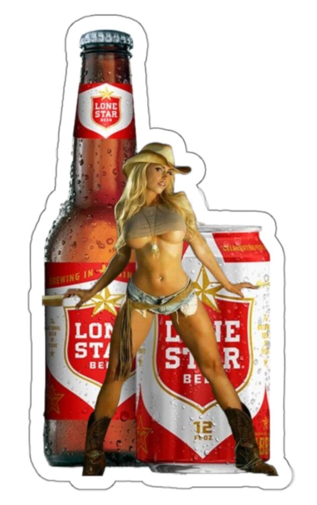 Texas Beer Sexy Hot Busty Bikini Pinup Girl Blonde Cowgirl Kiss Cut Sticker