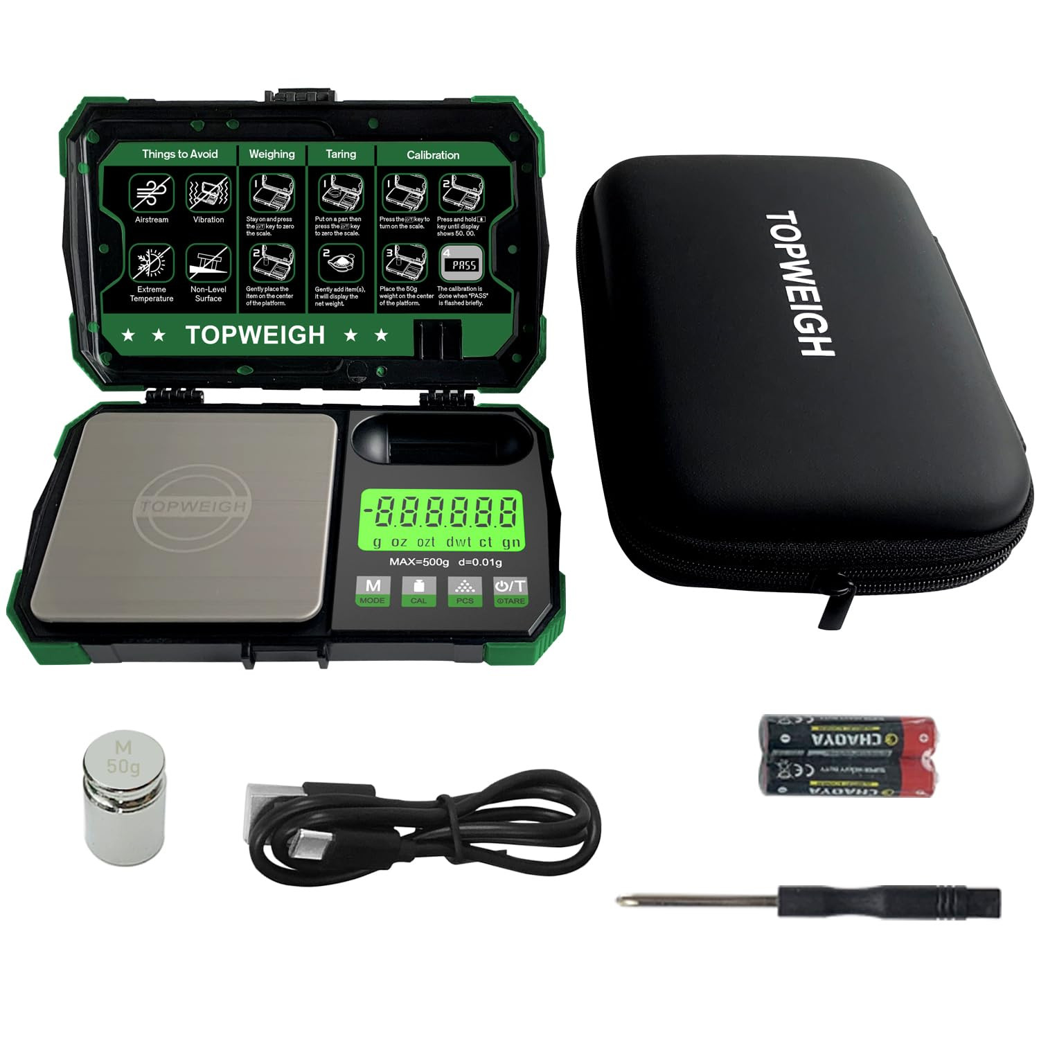 Pocket Scale, Dual Powered, Precision Gram Jewelry Scale with Zipper Case, Digit