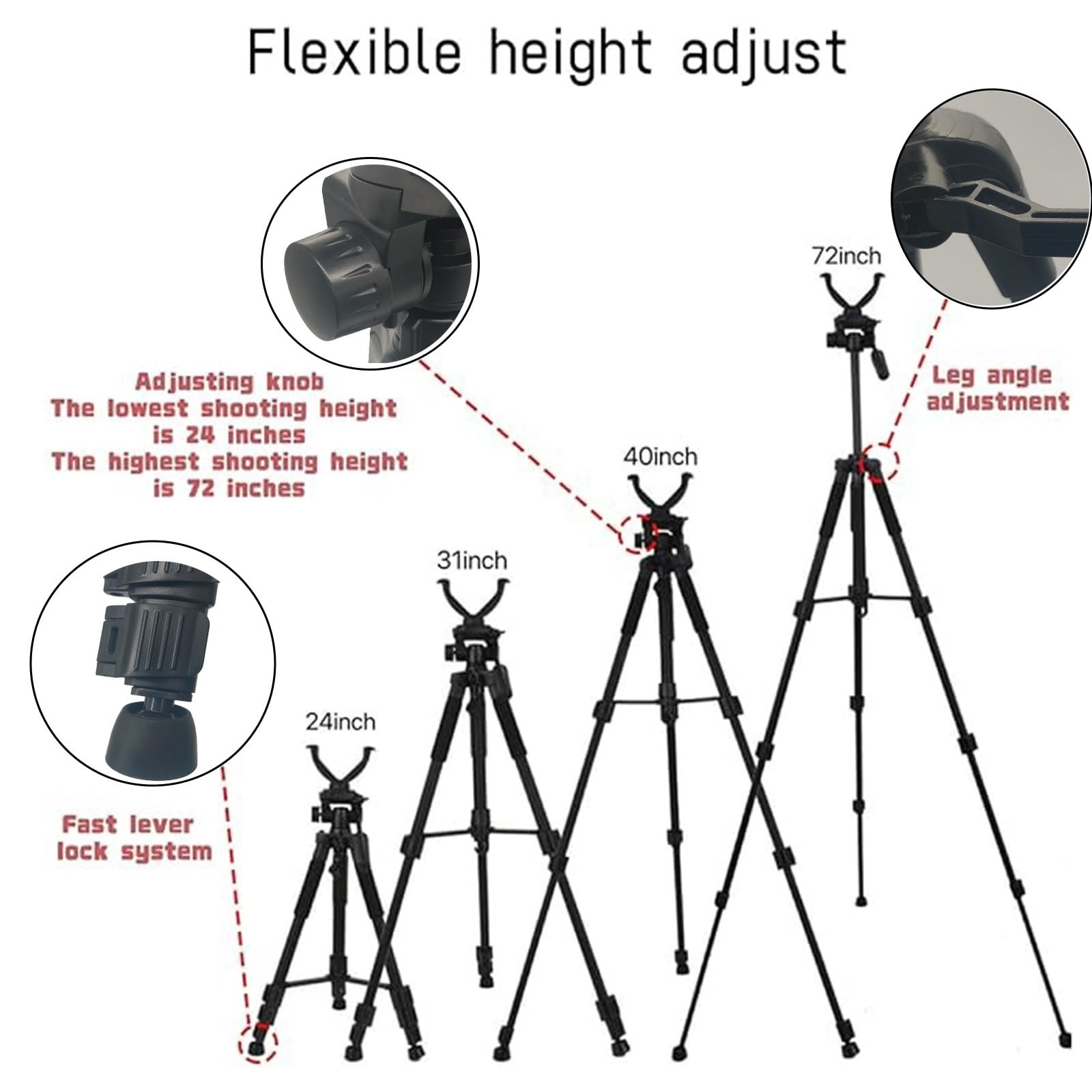 Shooting Tripod Aluminum Sticks 360 For Hunting Rifles 24-72 Inch Adjustable New