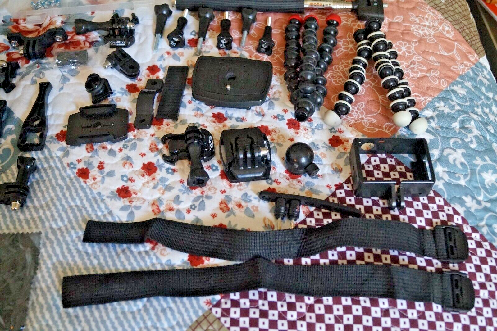 GO PRO & COMPATIBLE PORTABLE CAMERA ACCESSORIES 95 PC LOT + CASES