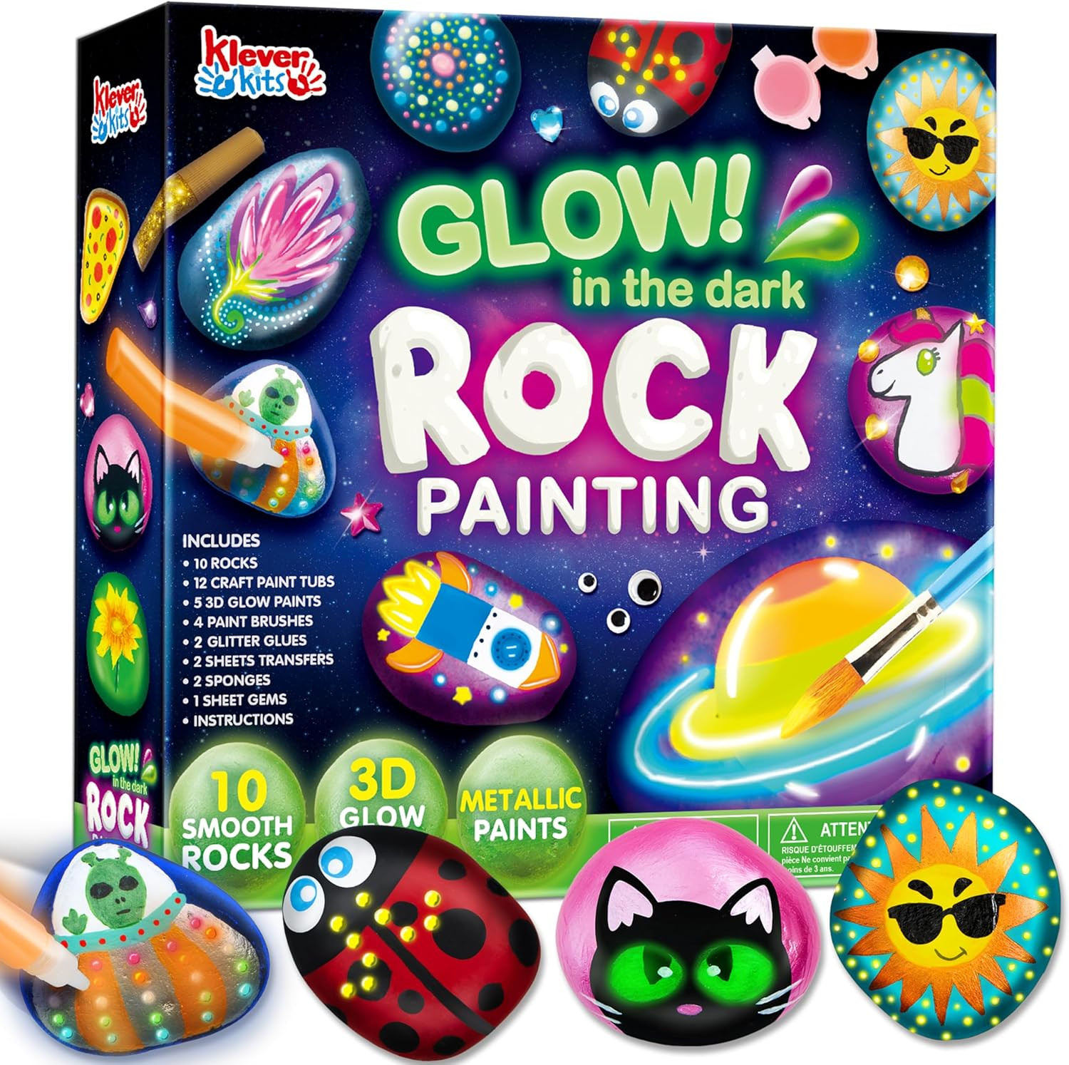 Rock Painting Kit- Glow in the Dark Rock Kit, Arts and Crafts for Kids Ages 6...