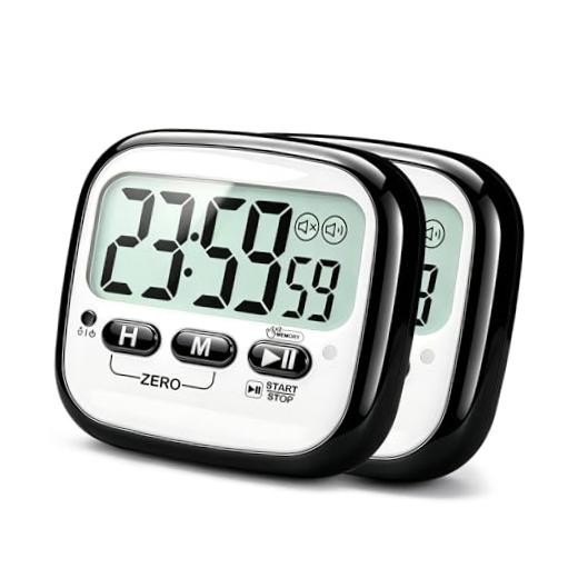 2-Pack Magnetic Kitchen Timers for Cooking, Digital Timer 2 Pack - Black