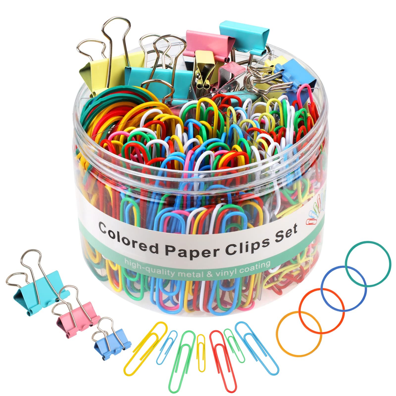 300 Pcs Binder Clips, Rubber Bands, Office Set, Paper School Mix, Mix
