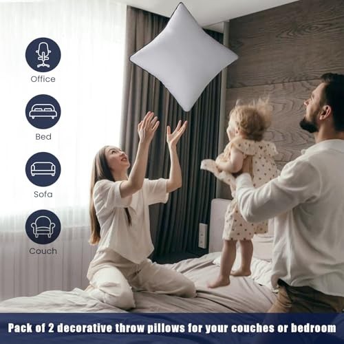 Throw Pillow Inserts Set of 2-Fluffy Square 12x20 Inch (Pack of 2)-Blue Edge