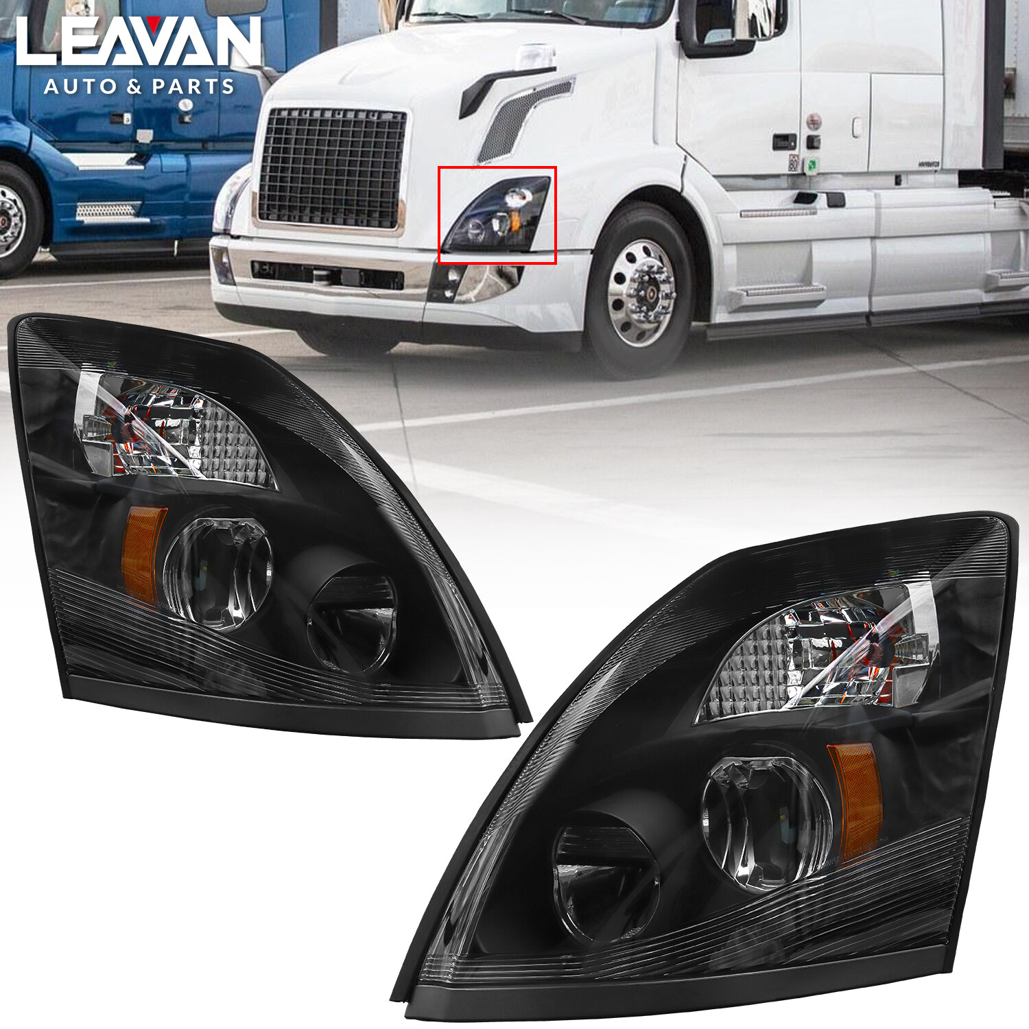 For 04-17 Volvo VNL straight/tractor truck Black Housing LED Headlights Headlamp