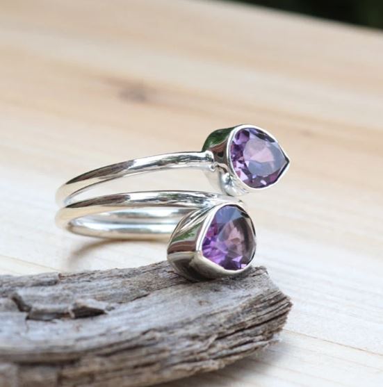 Amethyst Women Ring Solid 925 Silver Handmade Adjustable Ring All Size SR246