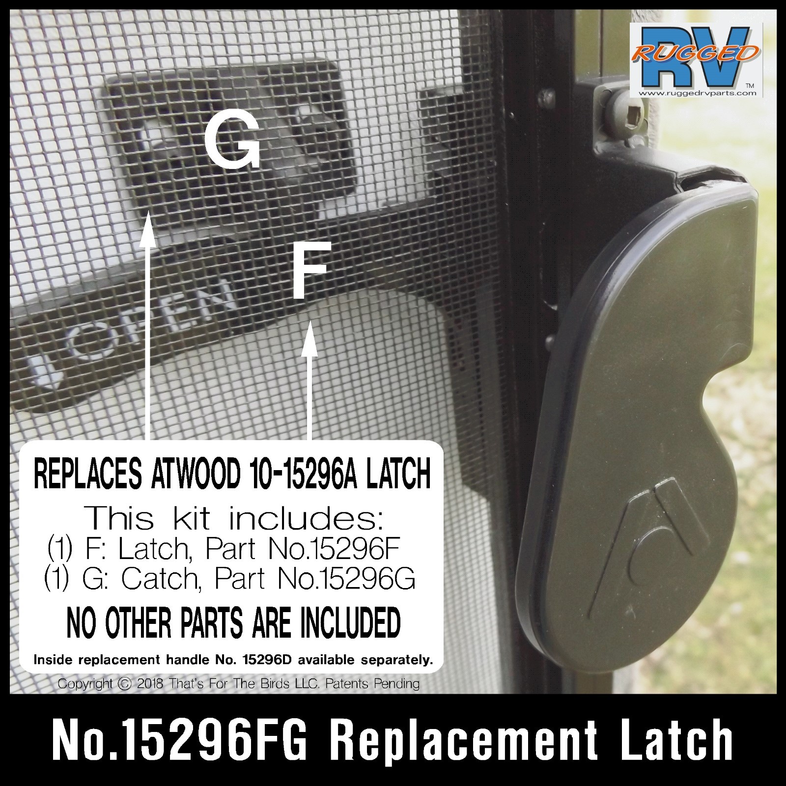 ATWOOD STYLE  screen door latch   Part No. 15296FG (sub parts of 10-15296A)