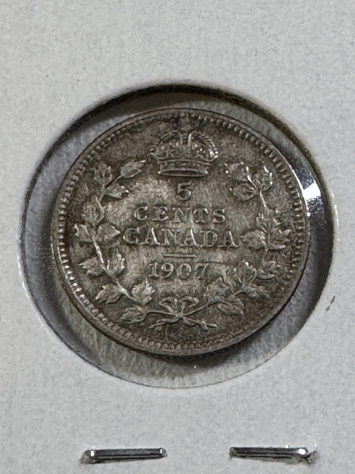 1907 Canada 5 Cents Small Silver Coin Cleaned