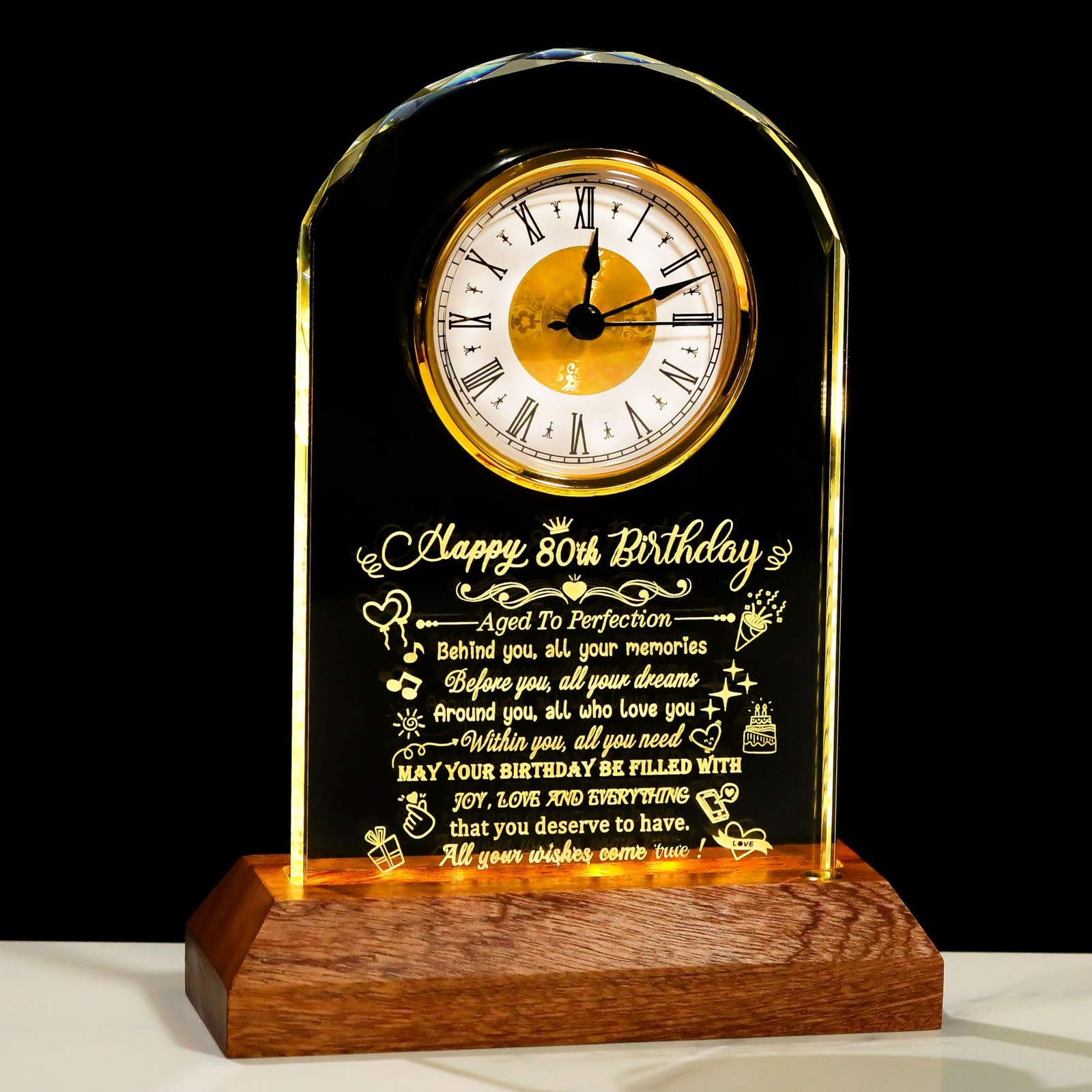 Happy 80th Birthday Crystal Clock Gifts for Men Women Turning 80 Birthday Qua...