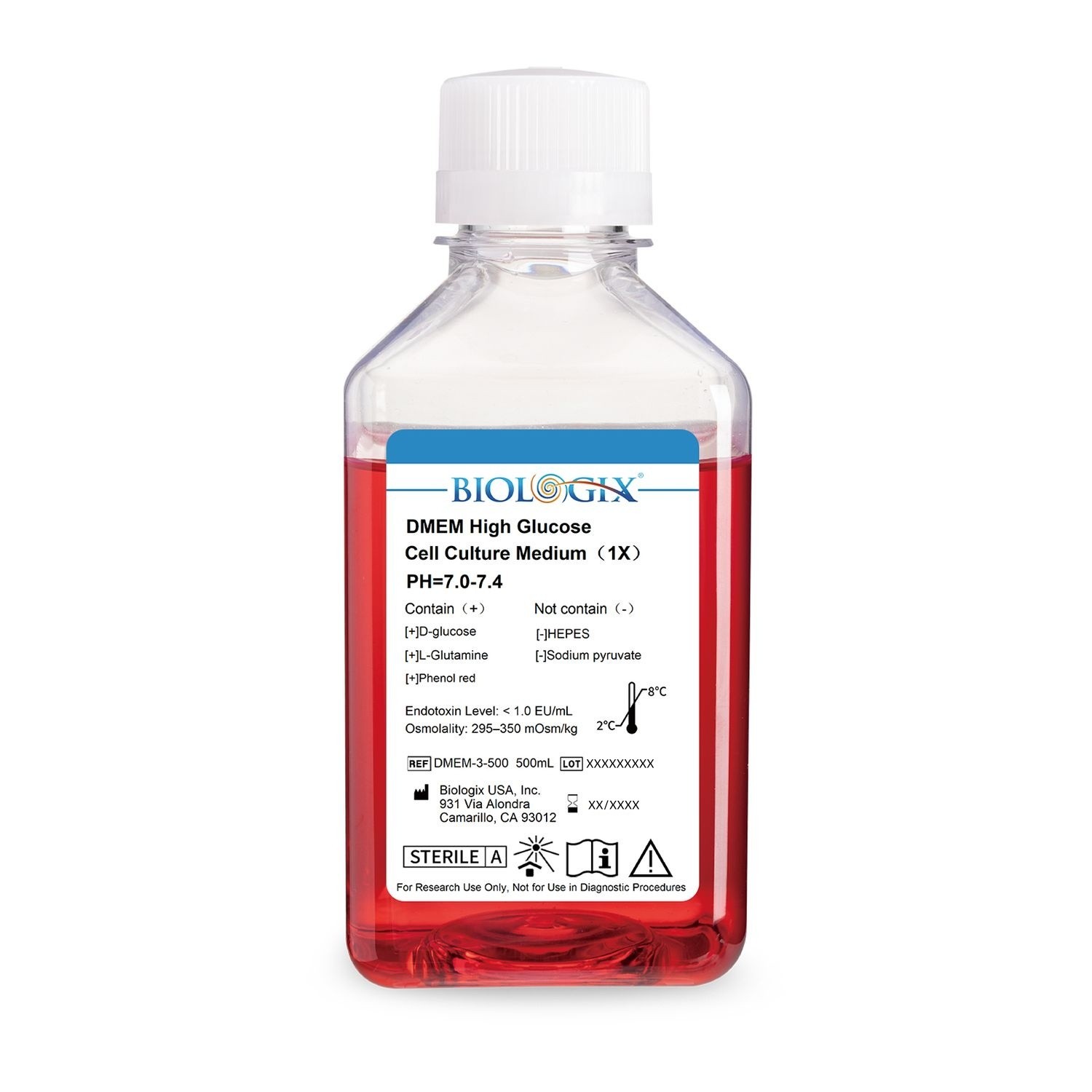 Biologix® DMEM Culture Medium, No Sodium Pyruvate &HEPES, 500mL, Clearance stock