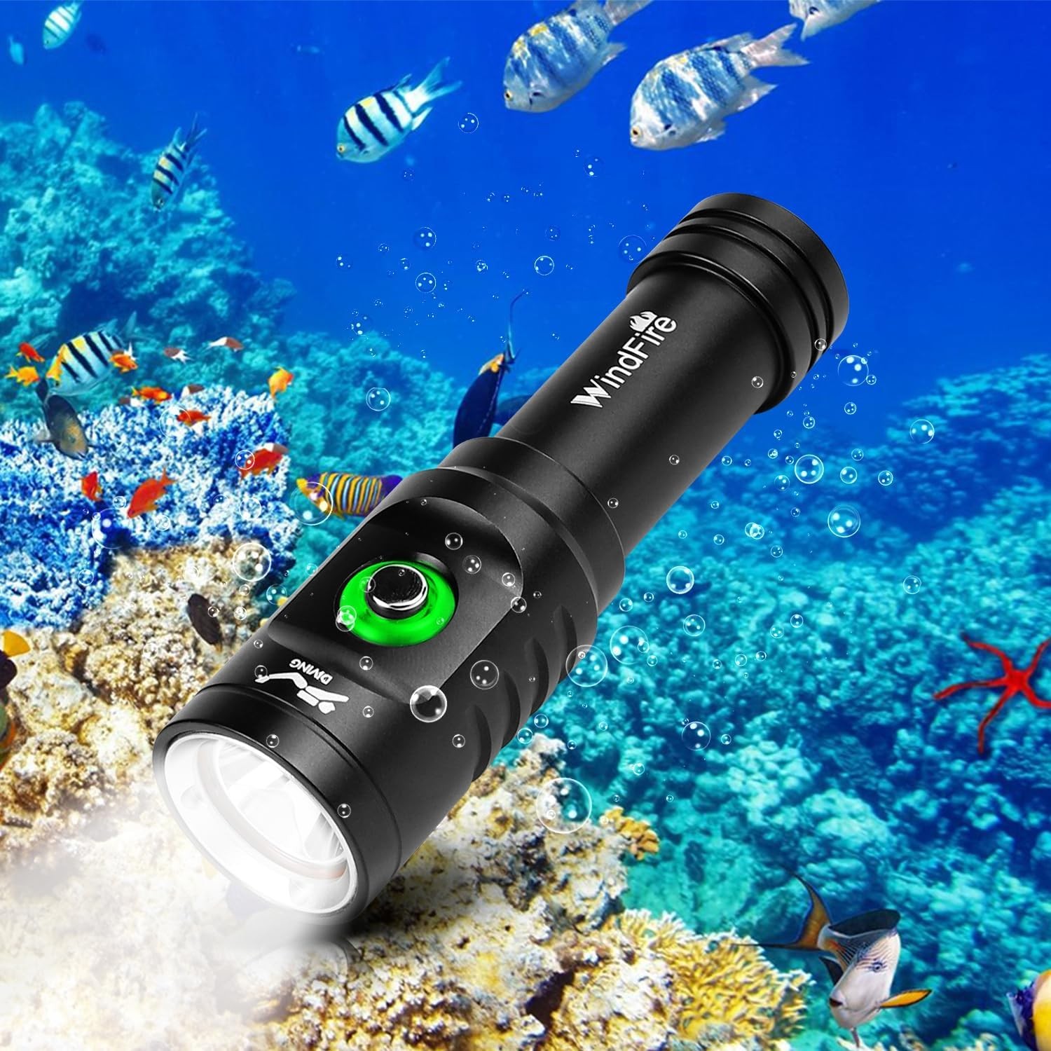 WINDFIRE Dive Light Scuba Diving Flashlight, Super Bright Rechargeable Waterproo