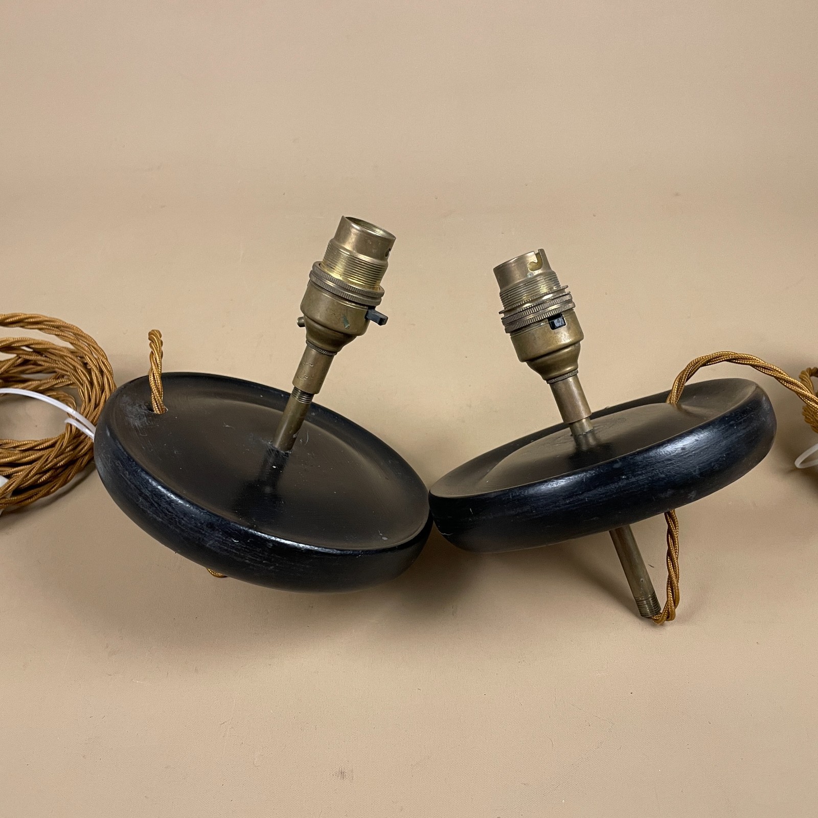 Wooden Lamp Tops For Vase Conversion Wood Brass Pair Vintage Electric Tested 18