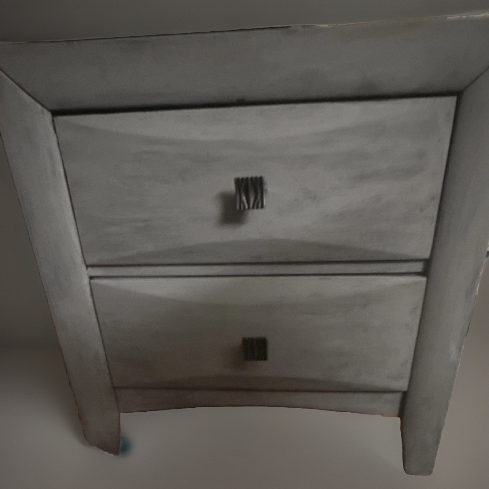 Gray Painted Modern Wood Nightstand 2 Drawers Metal Knob Handles Bedroom Used