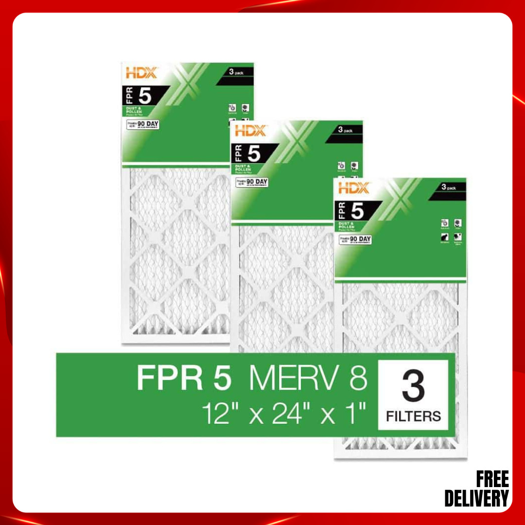 HDX 12x24x1 Air Filter MERV 8 Pleated Furnace AC HVAC FPR 5 3-Pack Replacement
