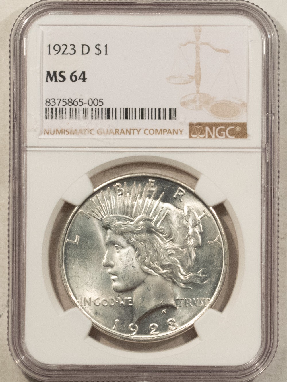 1923-D $1 PEACE DOLLAR - NGC MS-64, BLAST WHITE & NICE!