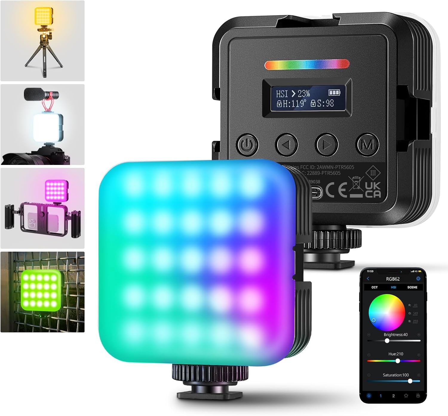 RGB62 Magnetic RGB Video Light with APP Control,2 Pack 360° Full Color