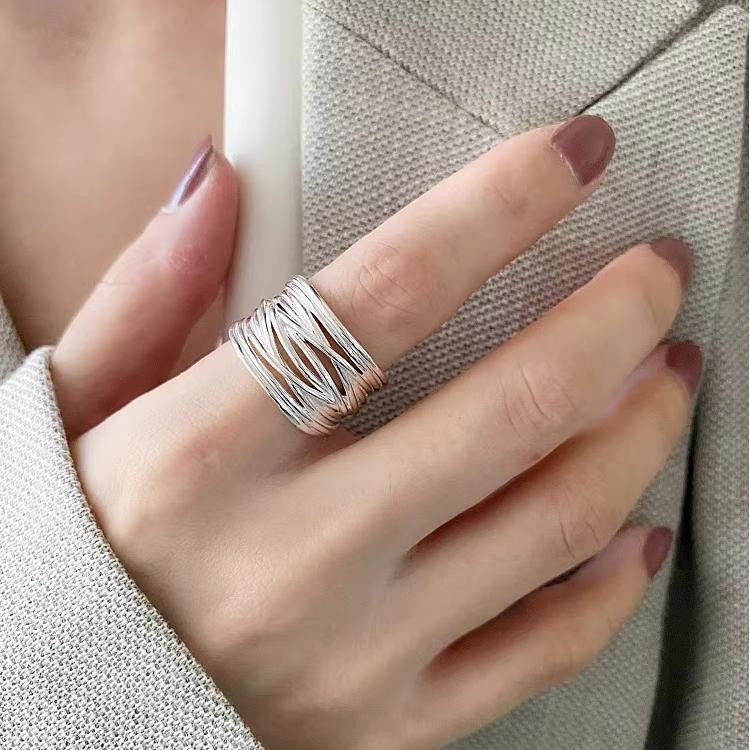 2 PCS Women's Lucky Hollow Open Ring, Multi-Line Design Adjustable Band​
