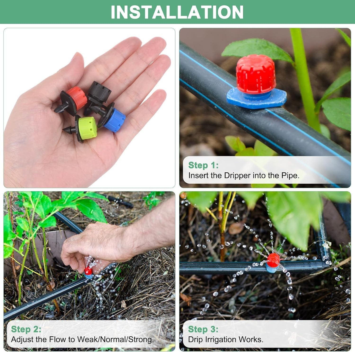 100-Pack 360 Degree Adjustable Irrigation Dripper, 1/4 Inch Barbed Emitter Dr...