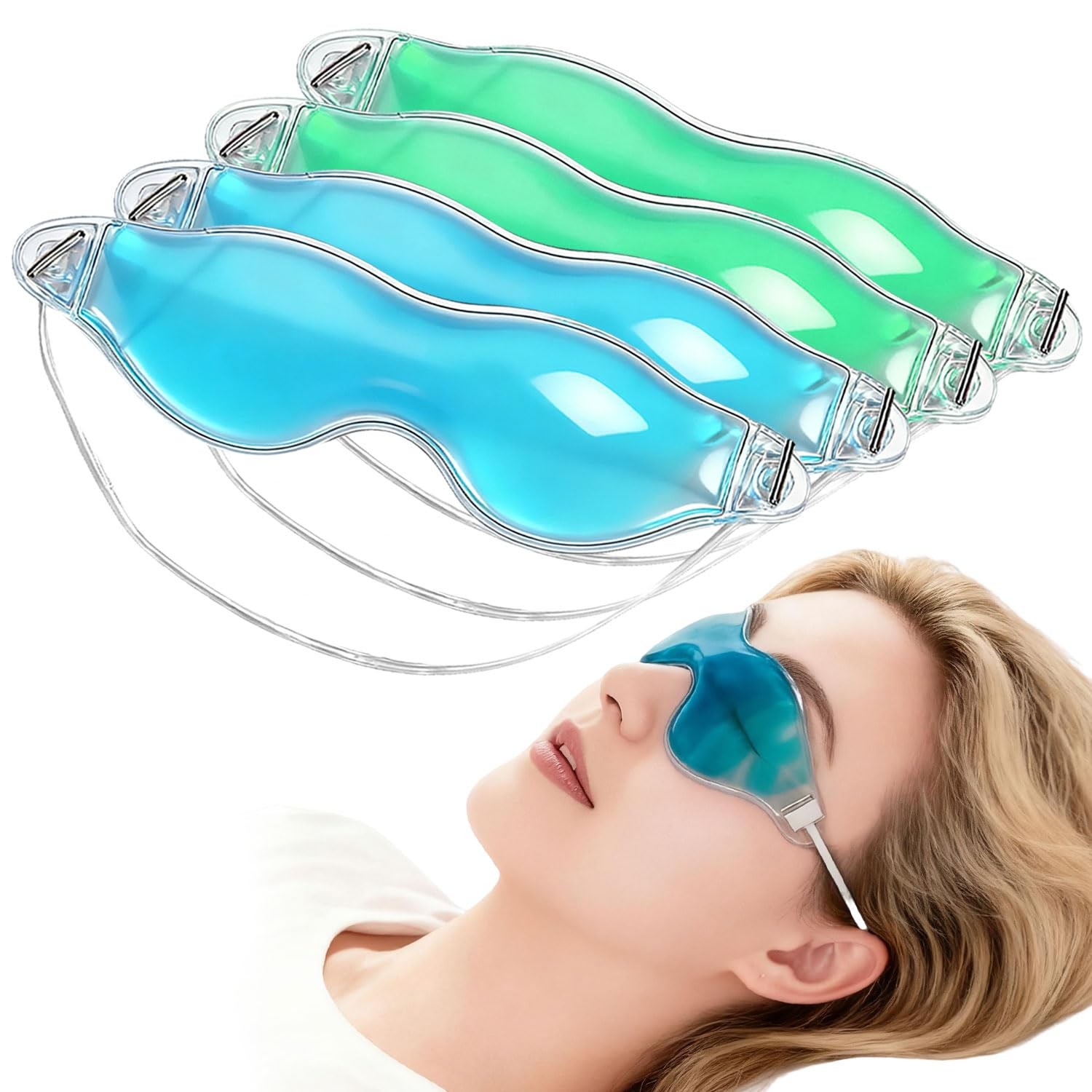 4 Pcs Ice Eye Packs, Cooling Masks, 1 Count (Pack of 4), 2 Blue+2 Green