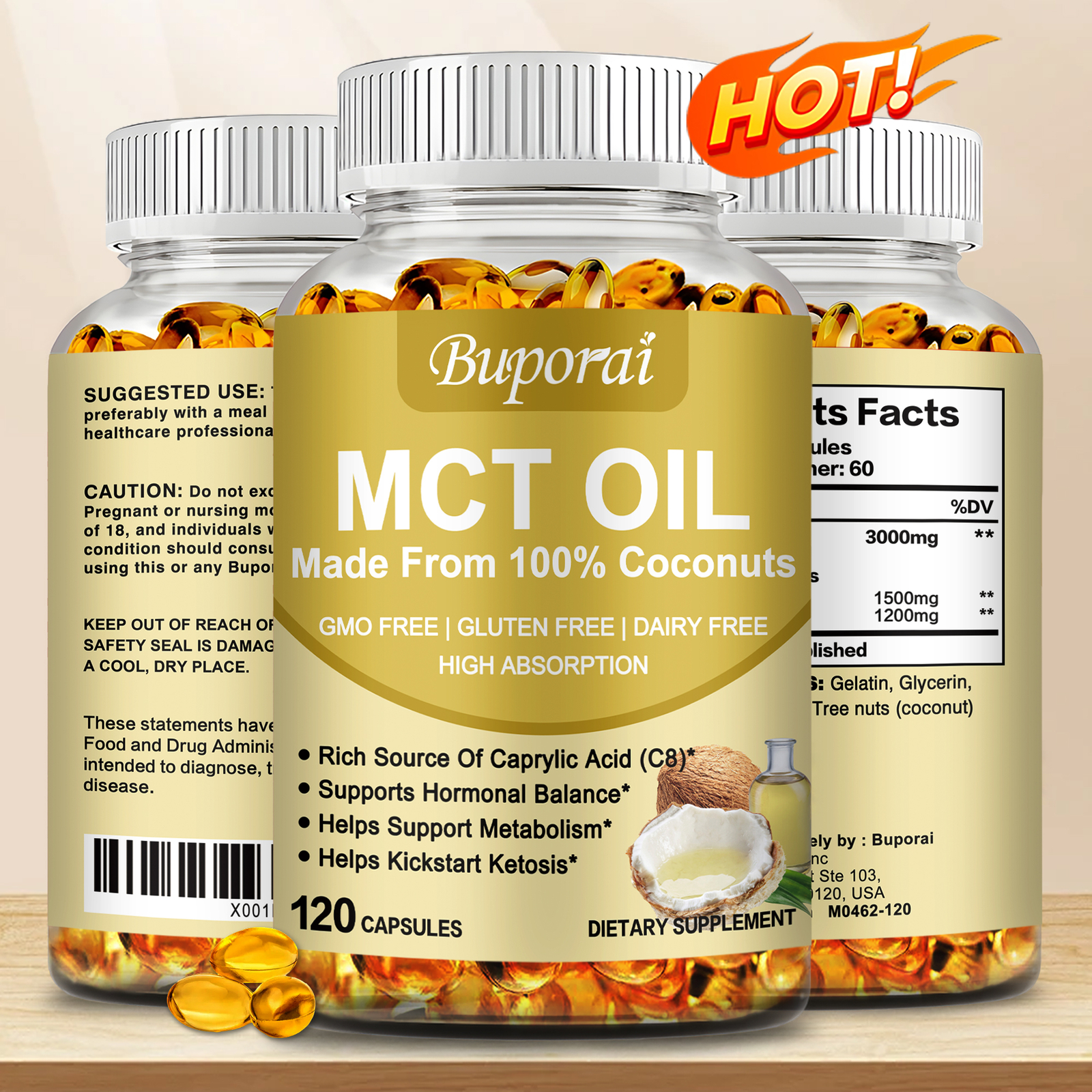 MCT Oil 3000mg - Natural Organic Coconut Extract,Weight Loss,Energy,Inflammation
