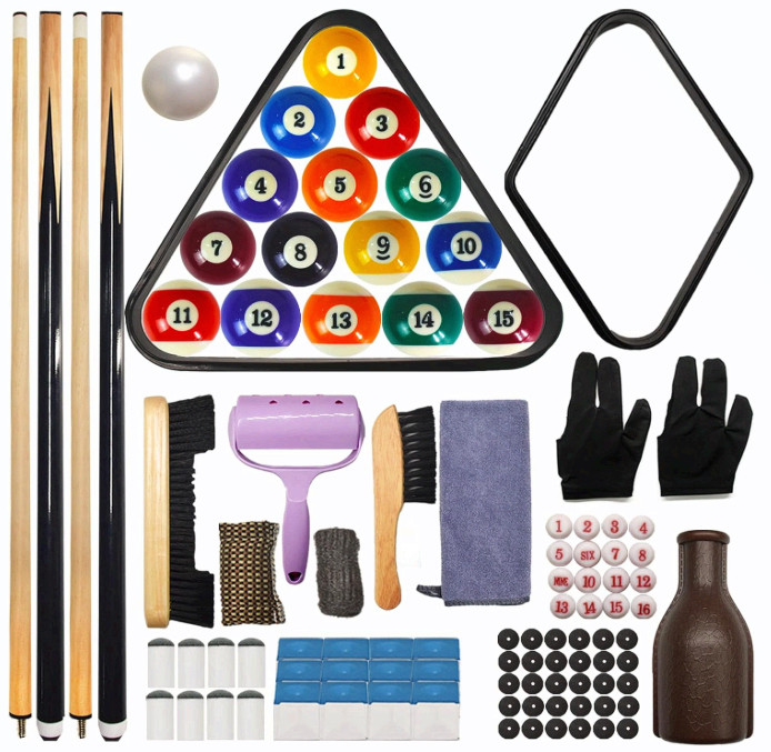 95pcs Pool Table Accessory Set w/ Balls, Cue, Chalk, Cloth, Brush & Rack