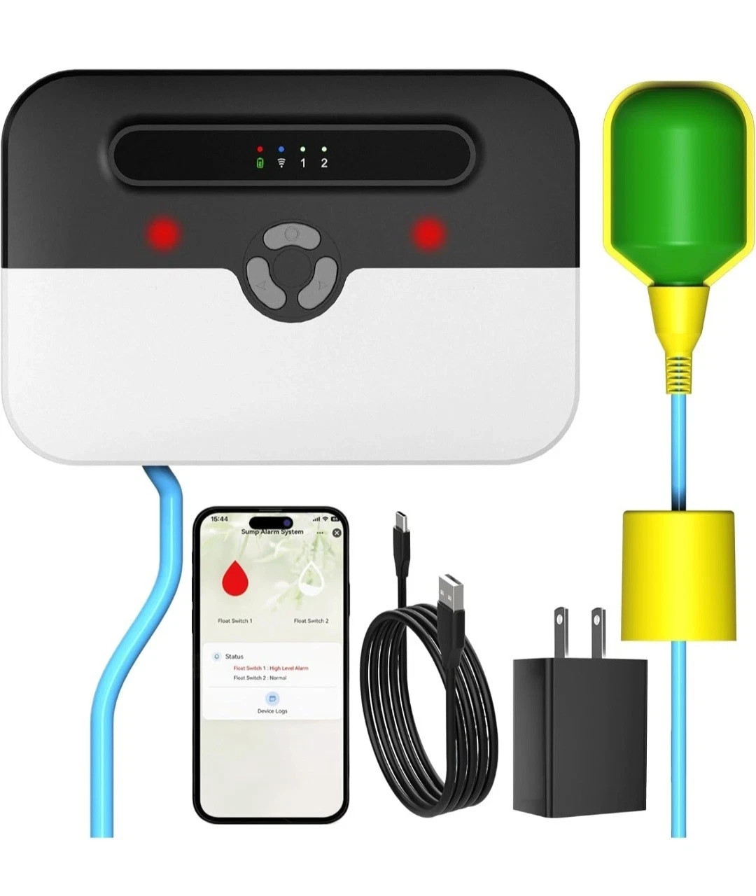 Sump Pump Alarm,Smart WiFi High/Low Water Level Alarm with Backup Battery, Free