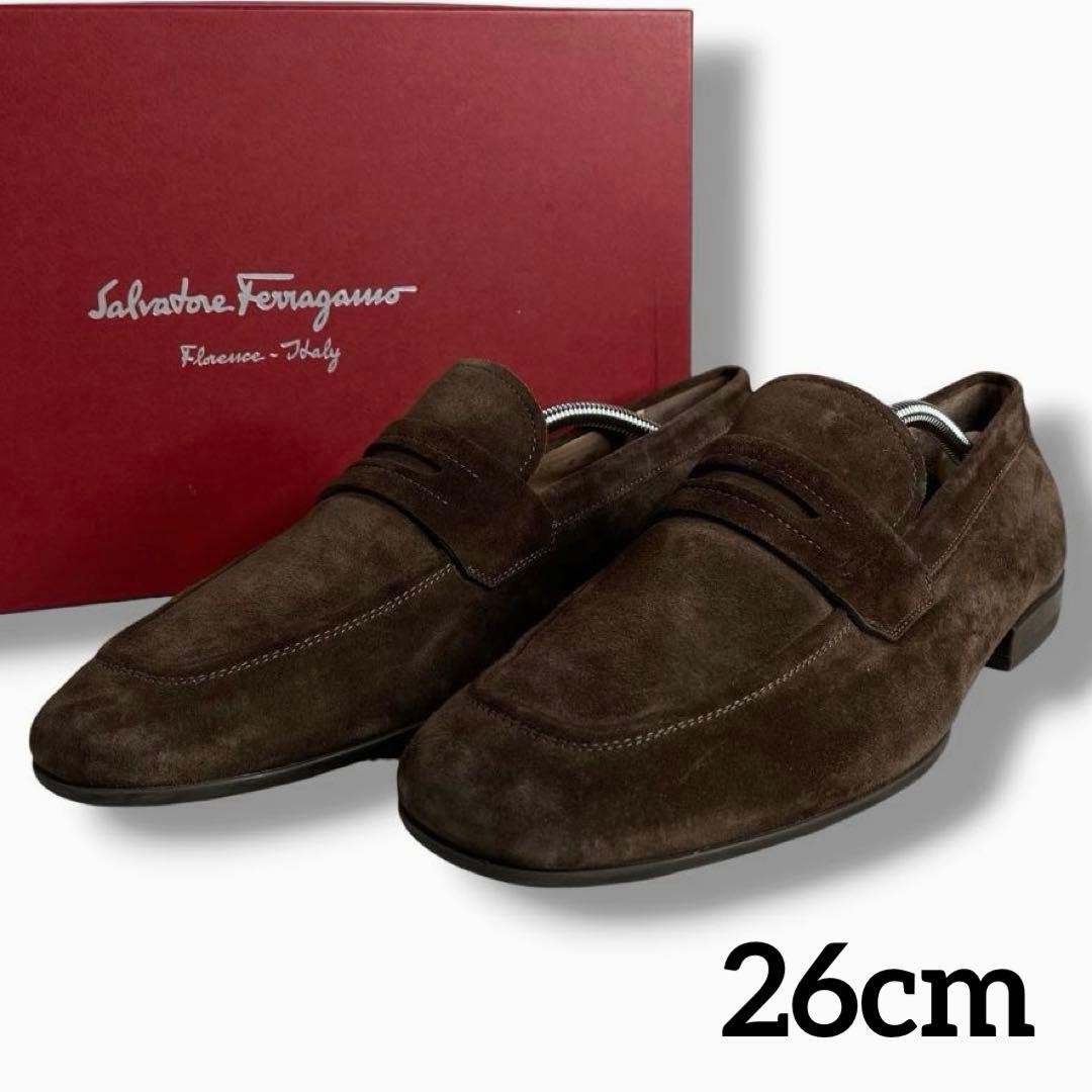 Ferragamo Dress Shoes Men 8.0US Loafers Leather Suede Business Brown Luxury Limi