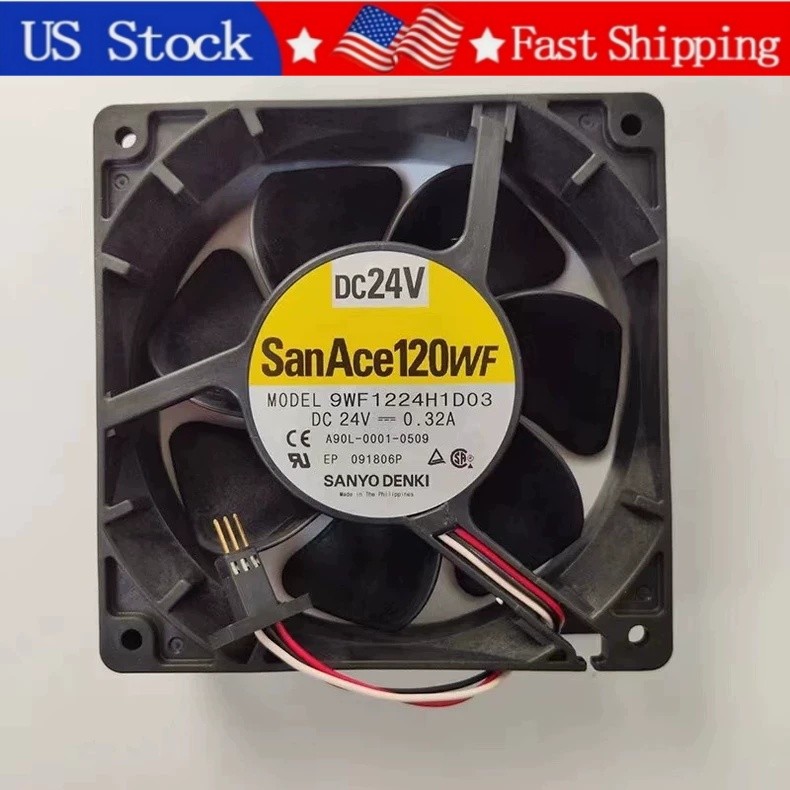 1PCS New SANYO 9WF1224H1D03 3Pin DC24V 0.32A Fan A90L-0001-0509  Fast Delivery