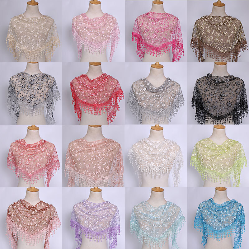 Fashion Lace Tassel Sheer Triangle Scarf Women Hollow Out Floral Scarves Shawl ☾