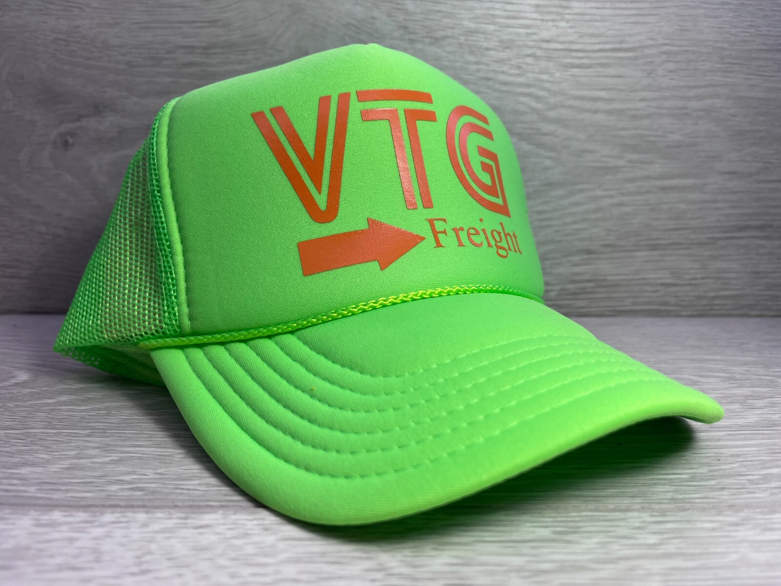 NEW RETRO VTG FREIGHT NEON GREEN CAP HAT 5 PANEL HIGH CROWN TRUCKER SNAPBACK