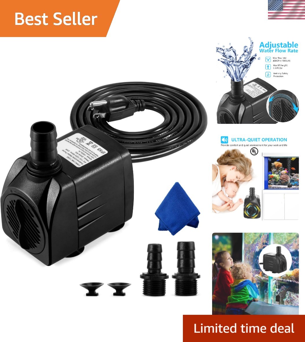 Submersible Water Pump 6.66 GPM 25W 6.56ft Lift Black 3 Nozzles Aquarium Pond