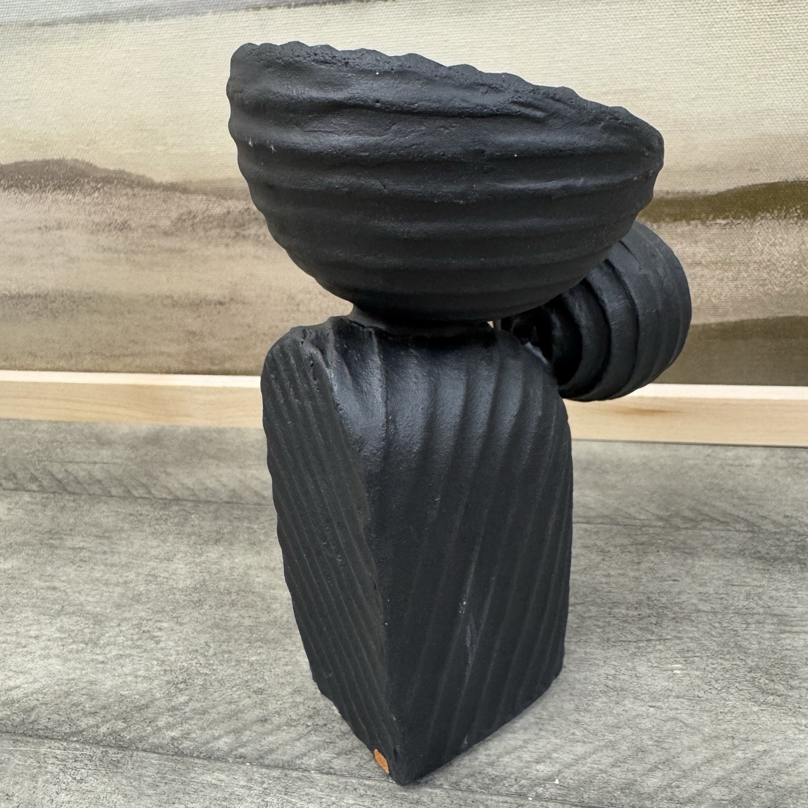 West Elm Asher Ceramic Taper Holder Tall Black Chipped Scuffed Read