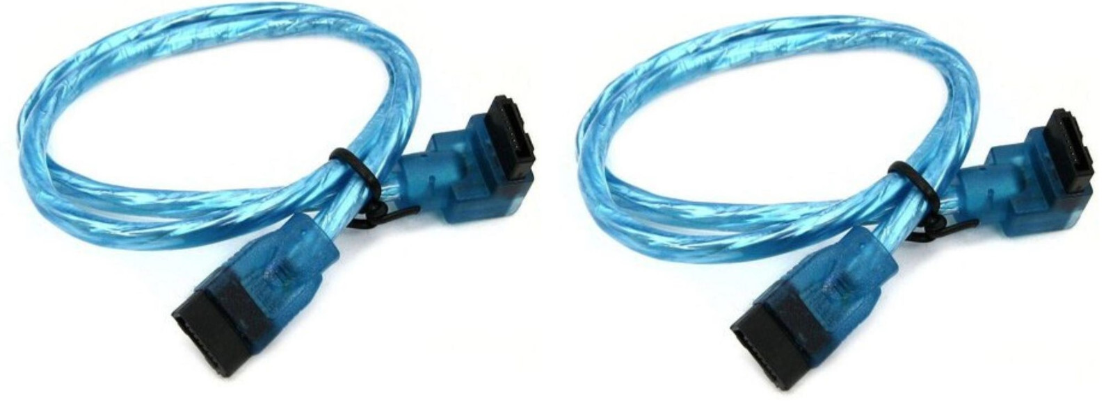 2x 18" UV BlueSATA 3 III 6 GB/s Round SSD/HDD Data Cable Straight Right Angle