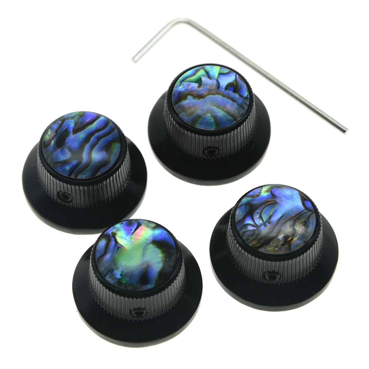 4-Pack Black Abalone Top Guitar Metal Top Hat Bell Knobs for 6mm Pots Set Screw