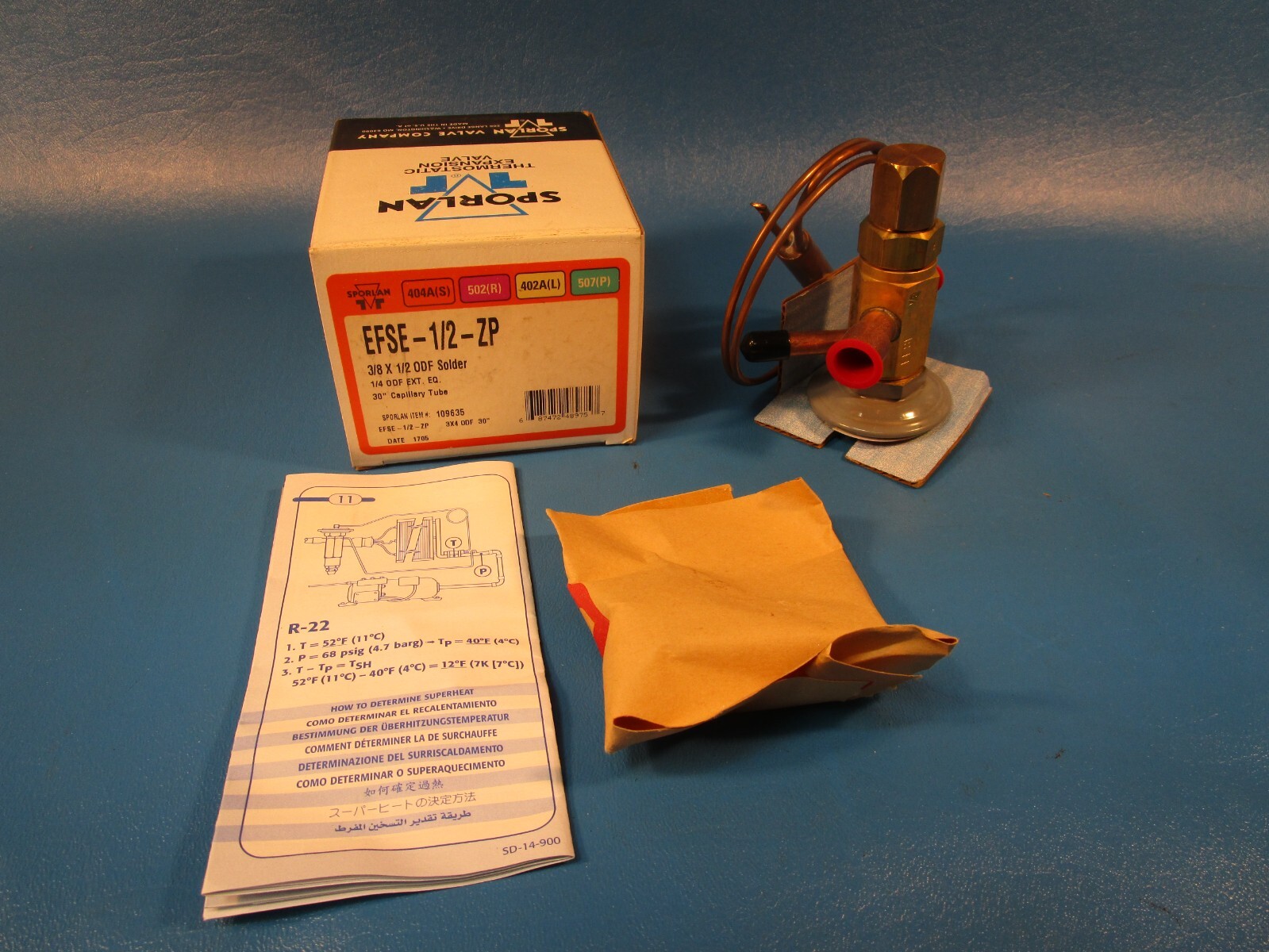 SPORLAN EFSE-1/2-ZP 3/8 x 1/2" ODF Solder Thermostatic Expansion Valve, 109635