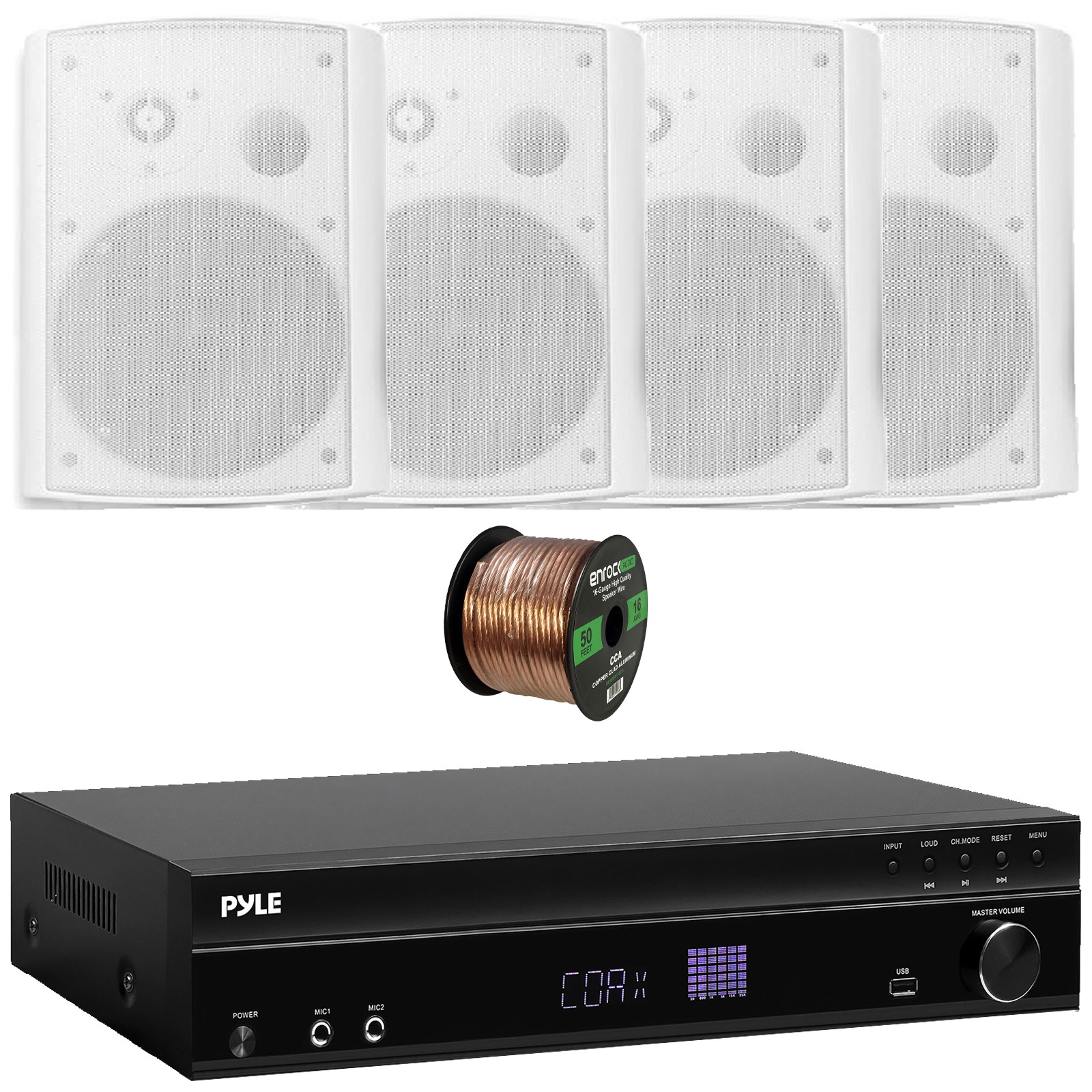 Pyle PT875BT Karaoke Home Audio Receiver, 4x 6.5" 500W Waterproof Speakers, Wire