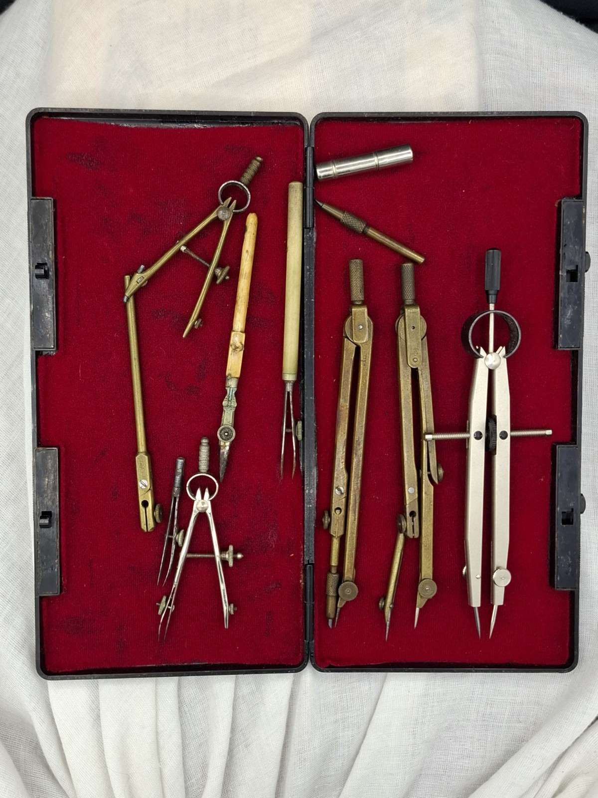 Vintage Drawing Set In Case Compass Protractor Measuring Tools
