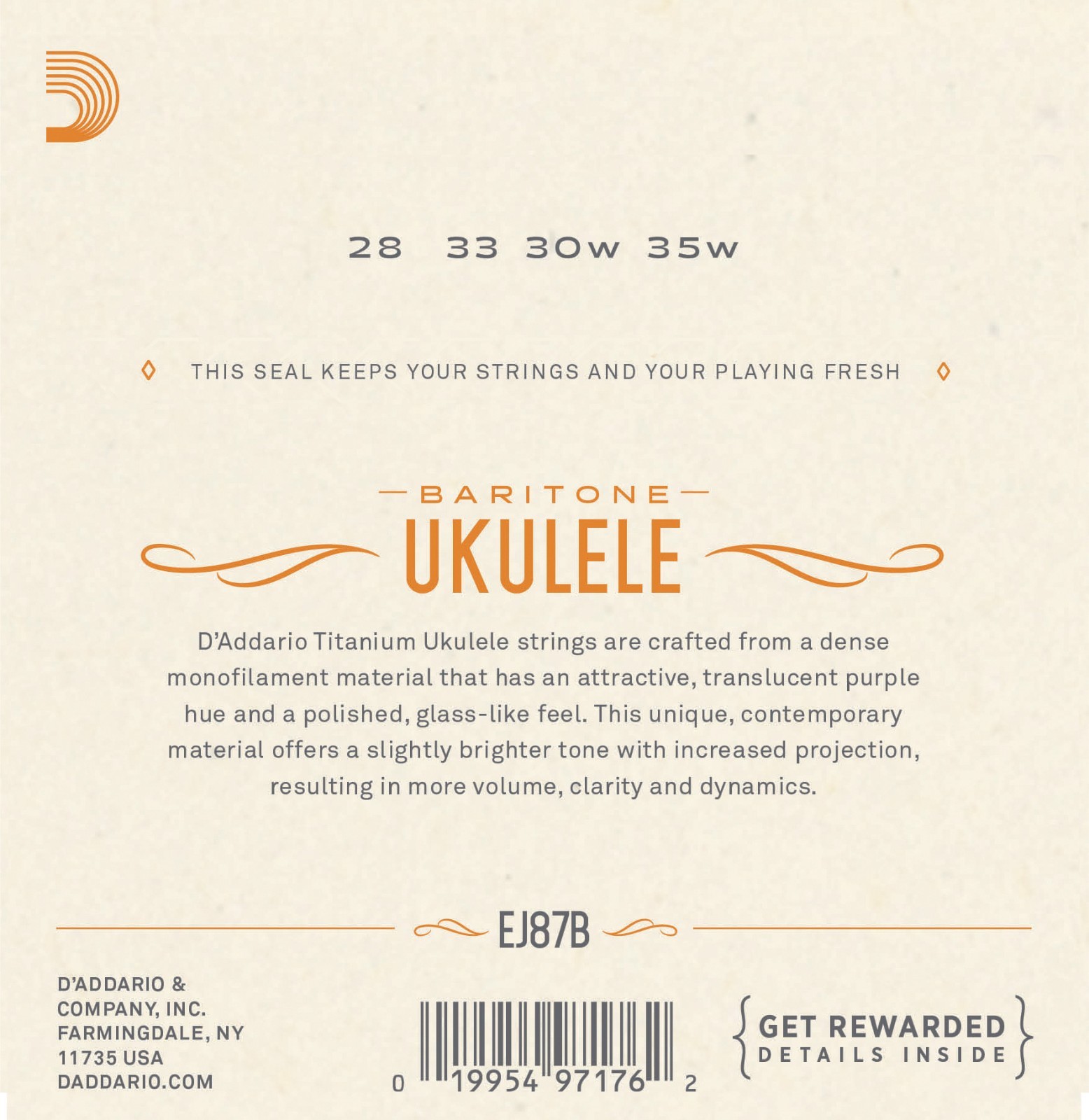 D'Addario EJ87B Titanium Ukulele Strings Baritone