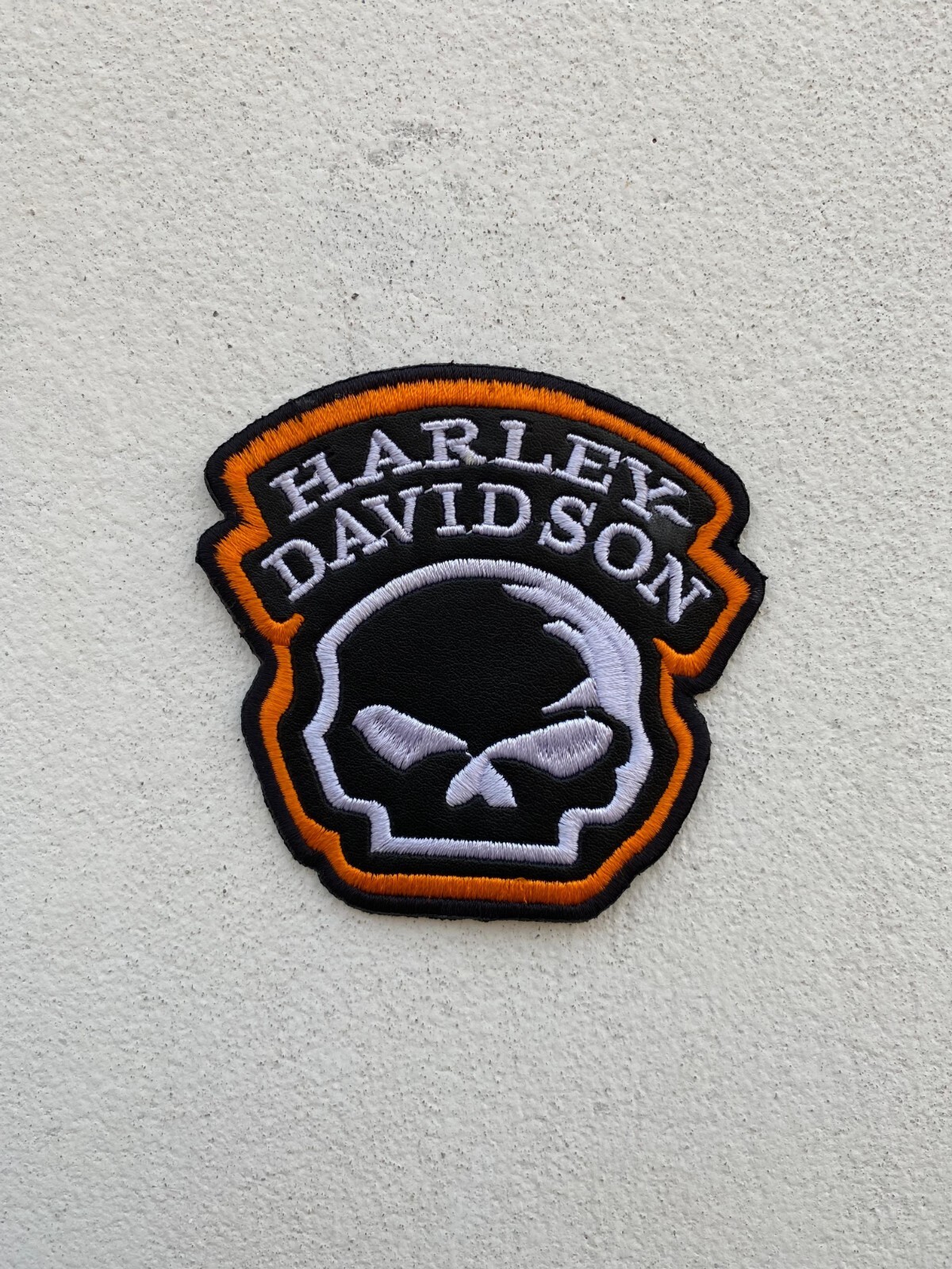 Harley-Davidson Motorcycle Jacket Skull Patch White with Orange Embroidery