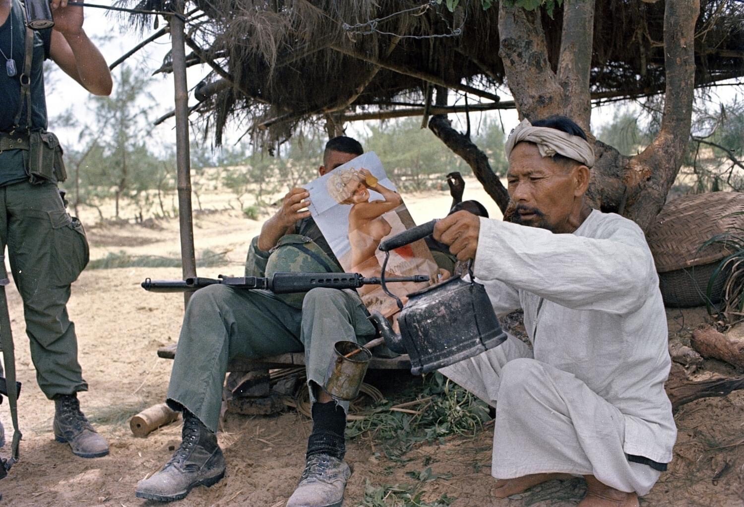 Vietnam War Photo  /  US Soldiers on Patrol  Vietnam Villager COLOR Photo  8312