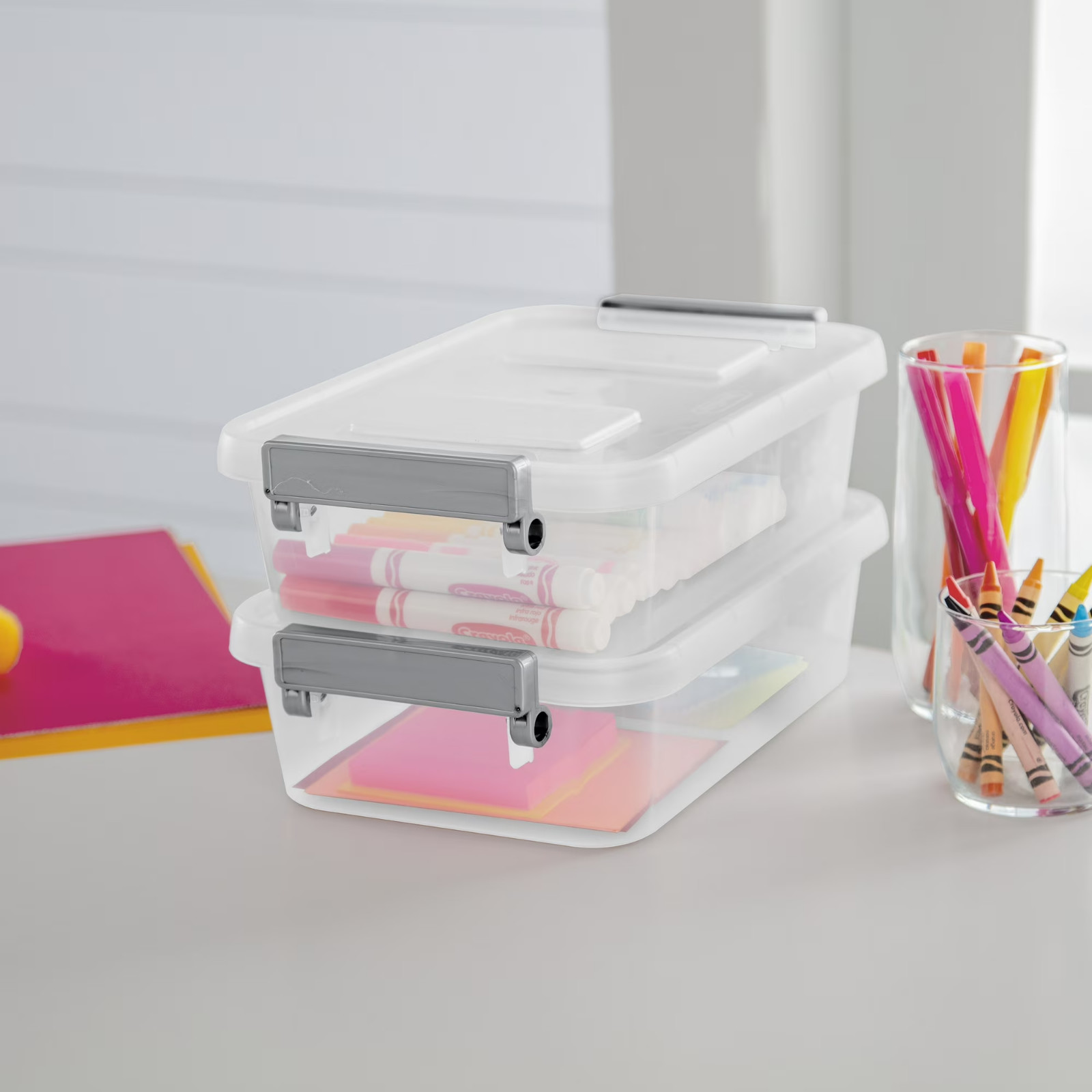 Sterilite 2.7 Qt. Modular Latch Box Plastic with Clear Base and Lid, Titanium