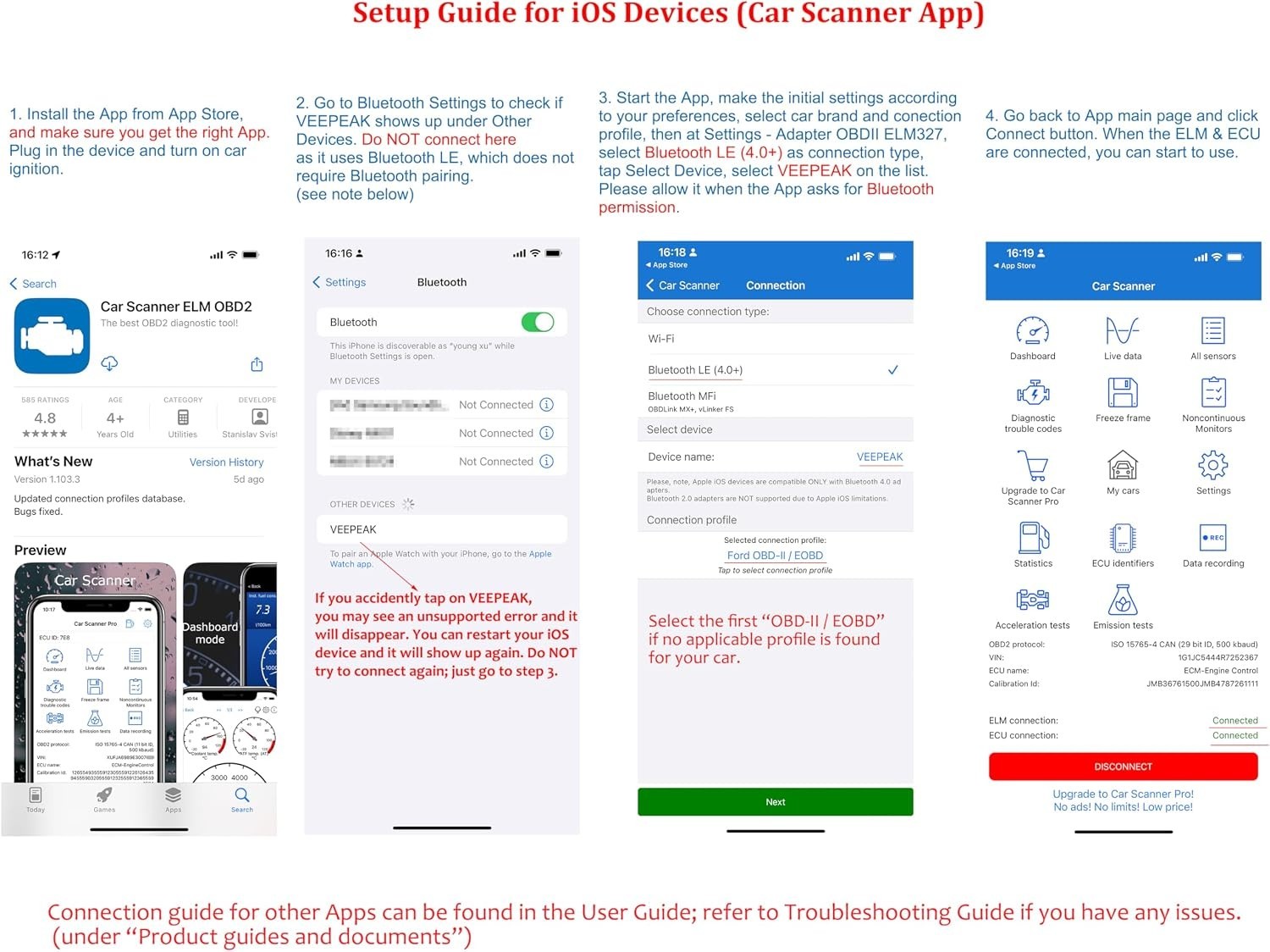 Veepeak OBDCheck BLE Plus Bluetooth OBD2 Scanner iOS Android