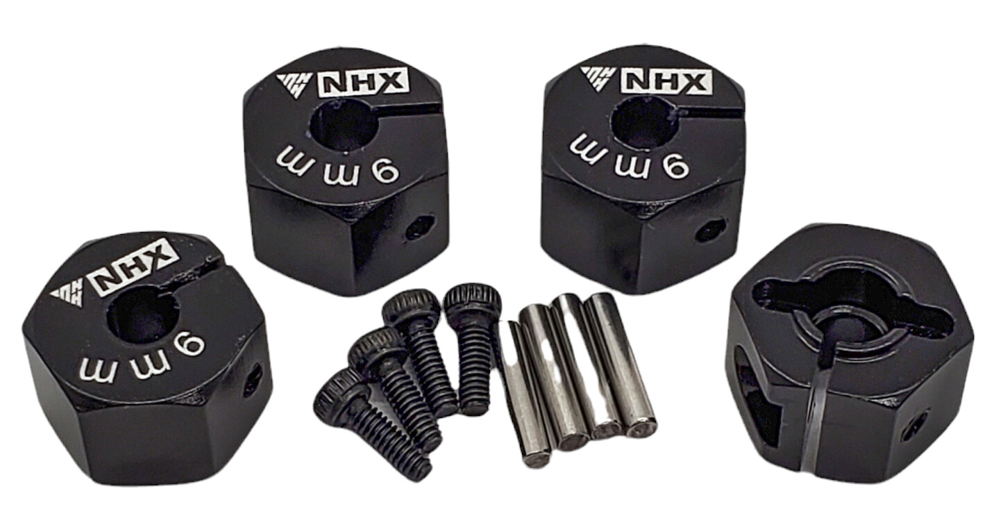NHX RC Aluminum Clamping Wheel Hex Adaptor 9mm Thickness 12mm Hex - Black (4pc)