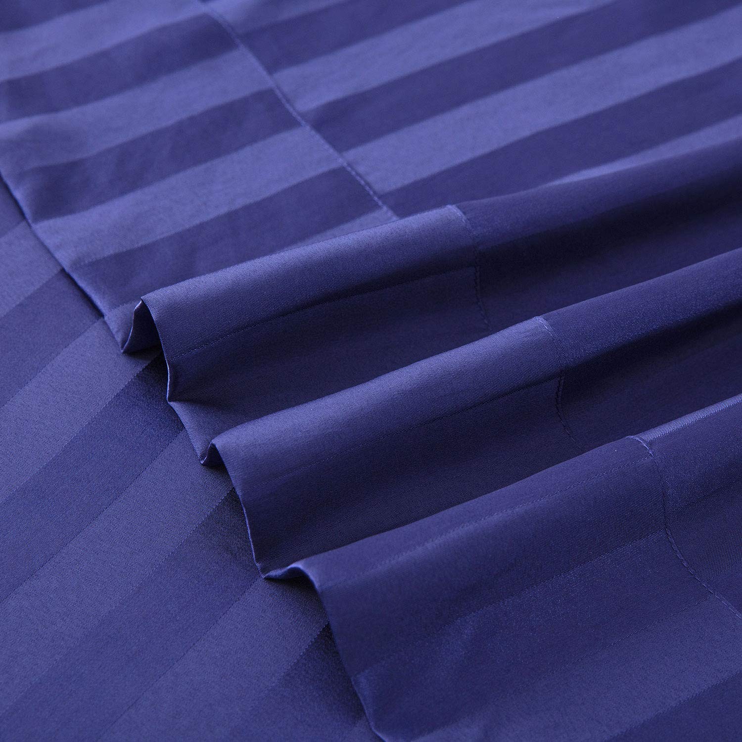 Satin-Silk Sheets Queen Size Bed Set, Navy Blue Soft Cooling Deep Pocket Queen
