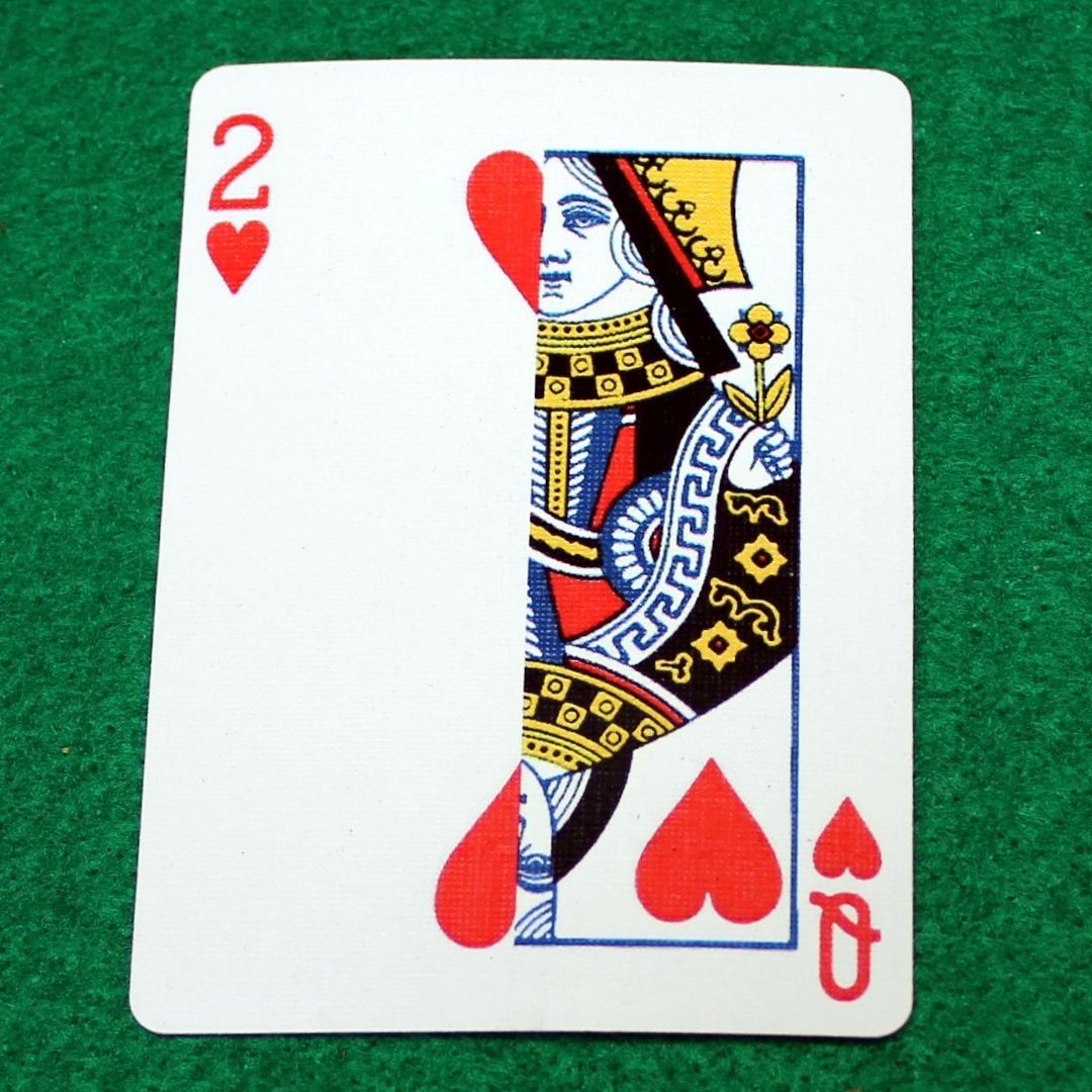 2 of Hearts / Queen, Half Vertical, Bicycle Printed Gaff Card, Blue