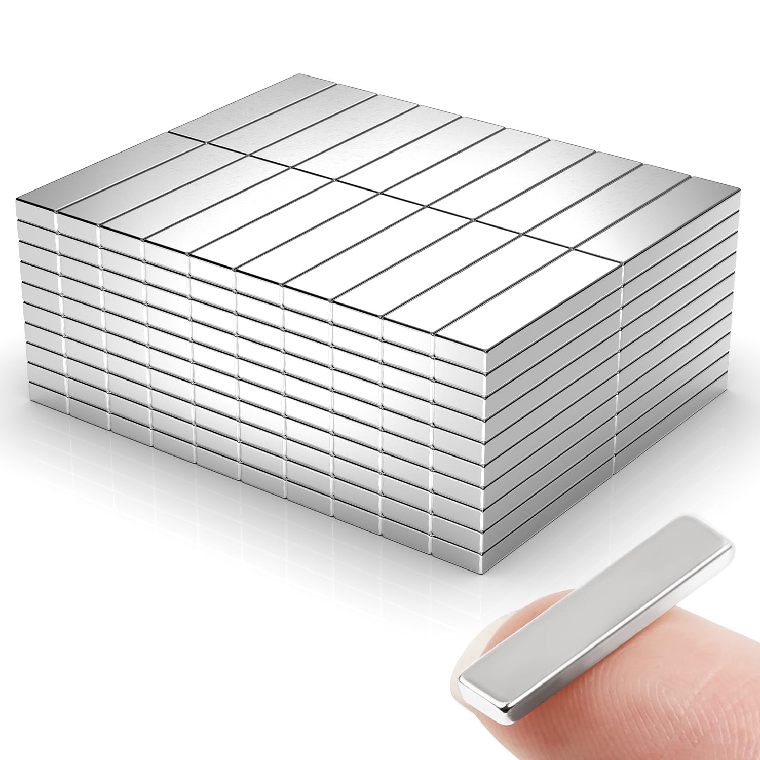 Caturledas 200 Pack 20x5x2 mm Rare Earth Neodymium Magnets, mm, Silver