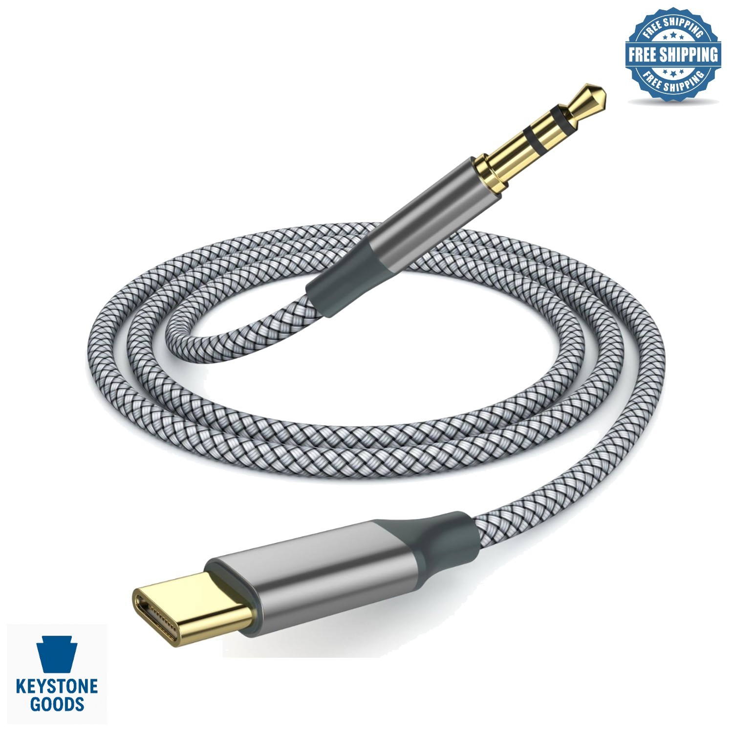 6.5ft USB-C to 3.5mm AUX Audio Cable for Smartphones, Tablets, and Laptops
