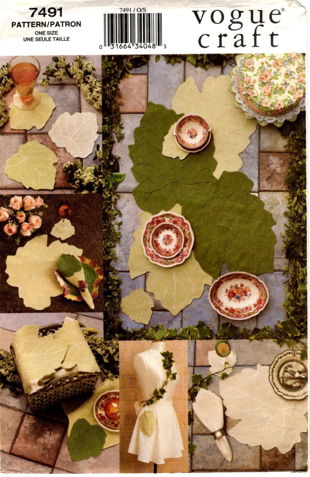 Vogue 7491 Leaf Runner Placemats Runner Napkin Sewing Pattern Uncut