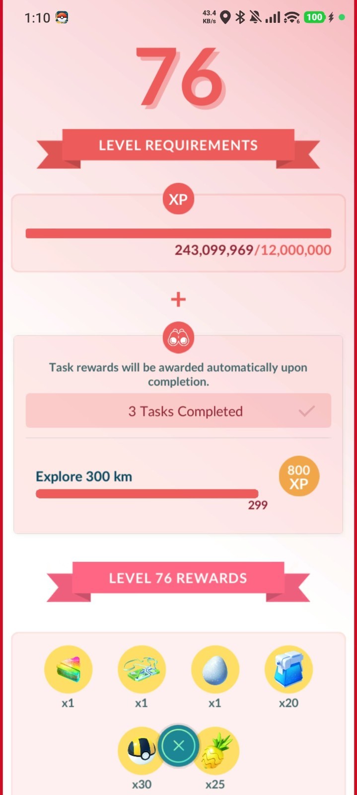 Pokemon Go✅ Explore 300 KM ✅Completed in over 24 Hours for 76 Task