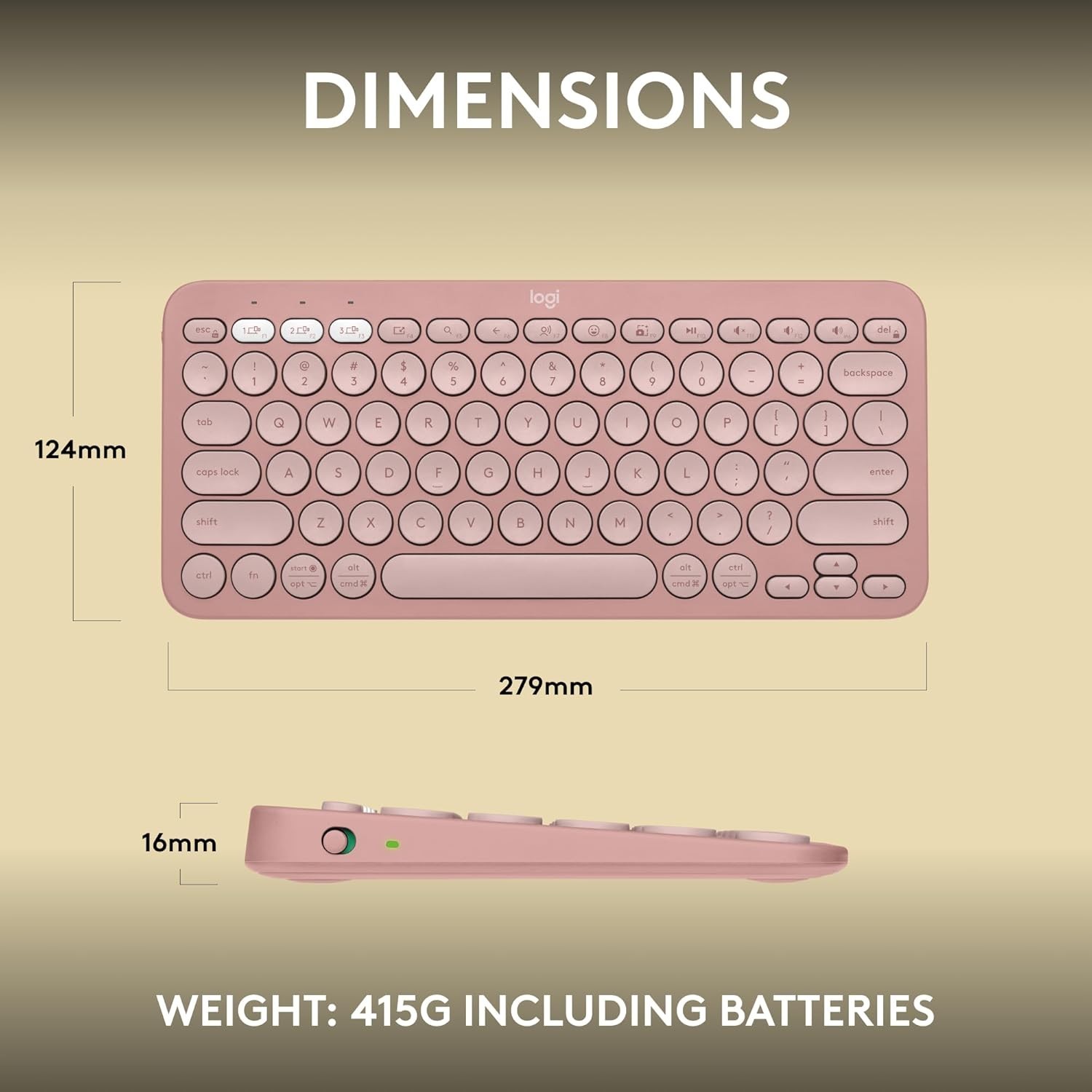 Logitech Pebble Keys 2 K380s Multi-Device Bluetooth Wireless Keyboard Tonal Rose